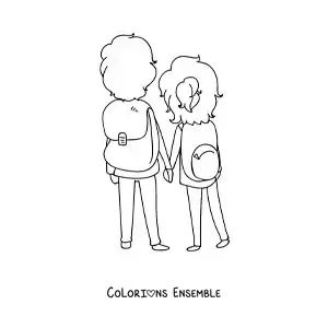 Image à colorier d’un couple de routards vus de dos