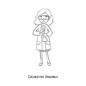 Image à colorier d'une femme scientifique tenant une expérience