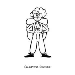 Image à colorier d'une fille routarde dessinée