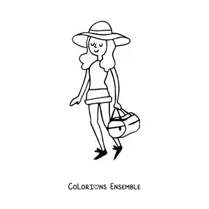 Image à colorier d'une fille touriste avec ses bagages