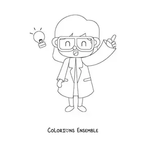 Image à colorier d'une femme scientifique kawaii en blouse de laboratoire