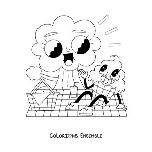 Image à colorier d'une glace dessinée lors d'un pique-nique au parc