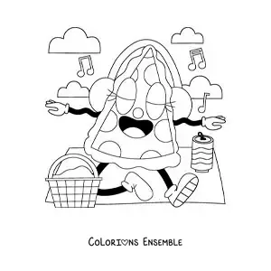 Image à colorier d'une part de pizza dessinée lors d'un pique-nique