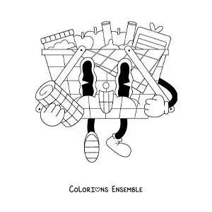 Image à colorier d'un panier de pique-nique dessiné