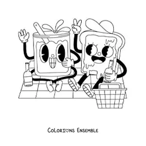 Image à colorier d'un sandwich dessiné lors d'un pique-nique