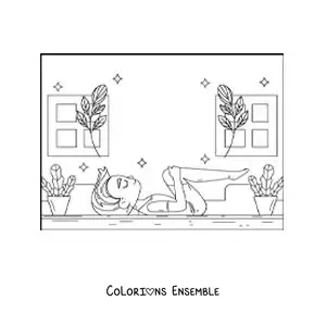 Image à colorier d'un garçon qui pratique le yoga à la maison