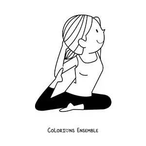 Image à colorier d'une femme qui réalise une posture de yoga, sur fond neutre