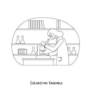 Image à colorier d'une femme scientifique dans un laboratoire