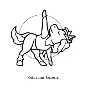 Image à colorier d'une licorne dessinée dans la posture du triangle étendu