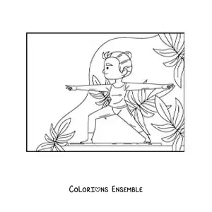 Image à colorier d'une fille dans la posture du guerrier 2