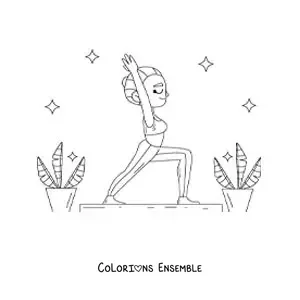 Image à colorier d'une fille dans la posture du guerrier 1