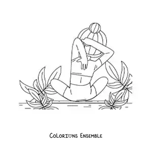 Image à colorier d'une fille qui fait un étirement de yoga