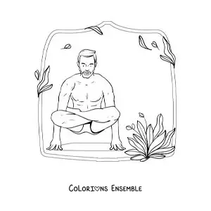 Image à colorier d'un homme qui pratique le yoga dans la posture du lotus
