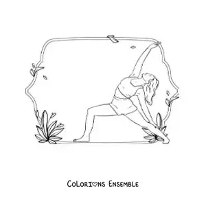 Image à colorier d'une femme qui pratique le yoga dans la posture du guerrier pacifique