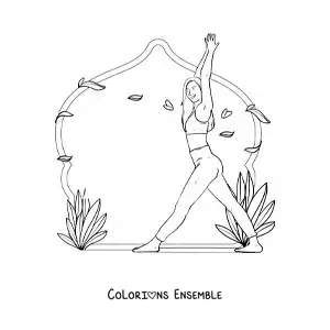 Image à colorier d'une femme qui réalise une posture de yoga