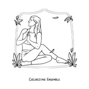 Image à colorier d'une femme qui fait des étirements de yoga