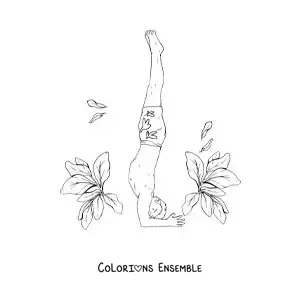 Image à colorier d'un garçon qui pratique le yoga dans une posture sur la tête
