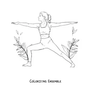 Image à colorier d'une femme qui fait la posture du guerrier 2