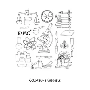 Image à colorier de plusieurs instruments de laboratoire scientifique