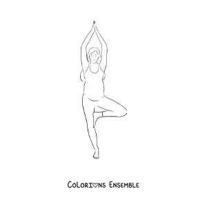 Image à colorier d'une femme enceinte qui fait la posture de l'arbre en yoga