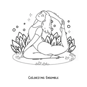Image à colorier d'une femme qui fait la posture du pigeon au parc