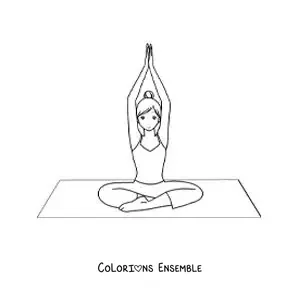 Image à colorier d'une fille qui s'étire sur un tapis de yoga