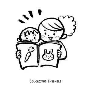 Image à colorier d'une maman qui lit une histoire avec son enfant