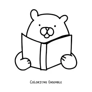 Image à colorier d’un ours mignon kawaii en train de lire