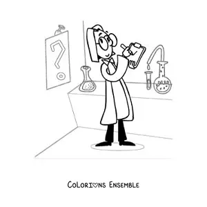 Image à colorier d'un savant fou dans un laboratoire