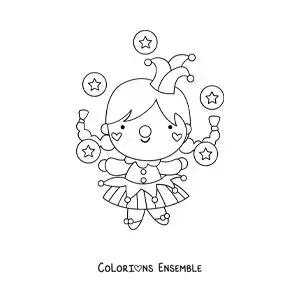 Image à colorier d’une femme clown en train de jongler