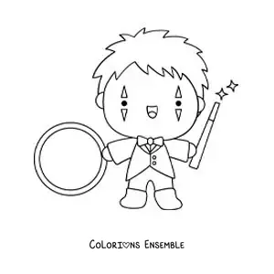 Image à colorier d’un lion de cirque animé faisant de la magie