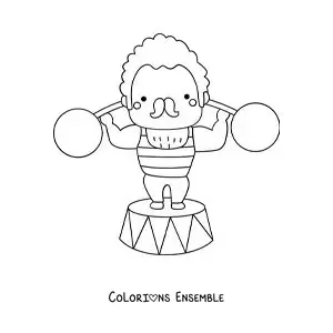 Image à colorier d’un homme fort de cirque soulevant des poids