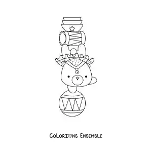 Image à colorier d’un phoque de cirque kawaii en équilibre sur un ballon
