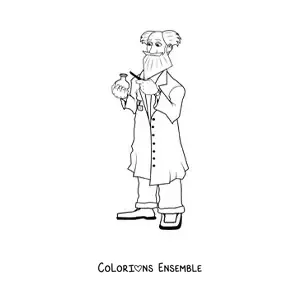 Image à colorier d'un savant fou tenant une expérience