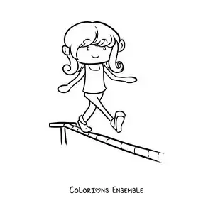 Image à colorier d’une acrobate de cirque marchant sur la corde raide
