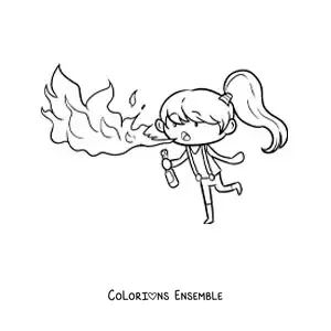 Image à colorier d’une fille cracheuse de feu de cirque