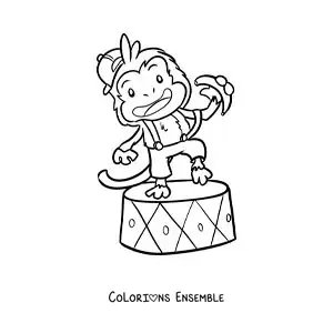Image à colorier d’un singe de cirque animé