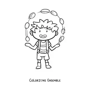 Image à colorier d’un garçon en train de jongler