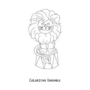 Image à colorier d’un lion de cirque animé