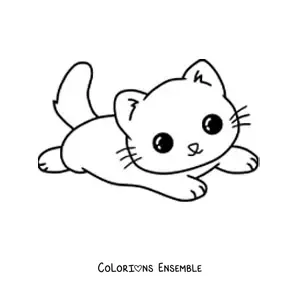 Image à colorier d’un chat kawaii allongé
