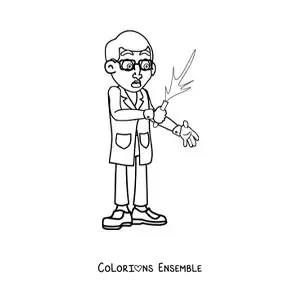 Image à colorier d'un savant fou avec une expérience ratée