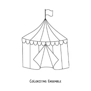 Image à colorier d’une tente de cirque en dessin animé