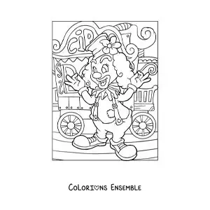 Image à colorier d’un clown à une fête foraine