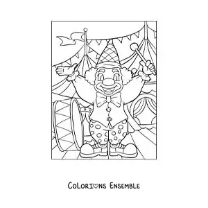 Image à colorier d’un clown jouant de la grosse caisse au cirque