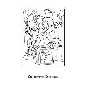 Image à colorier d’un clown jonglant au cirque