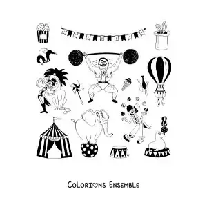 Image à colorier de personnages de cirque animés