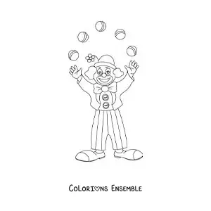 Image à colorier d’un clown de carnaval en train de jongler