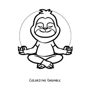 Image à colorier d’un paresseux animé en train de méditer