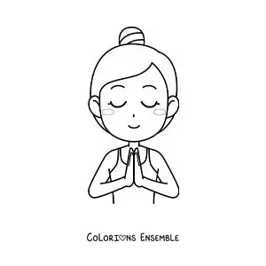 Image à colorier d’une femme méditant les mains jointes