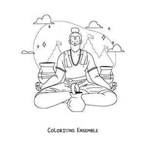 Image à colorier d’un gourou en train de méditer